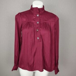 Anthropologie Deep Red Pleated Blouse M NWT